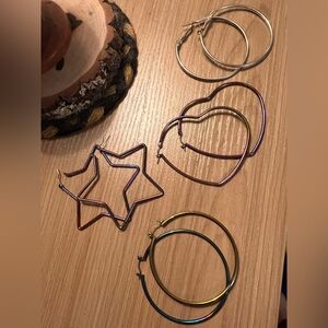 Colorful Star and Heart Hoop Earrings Set